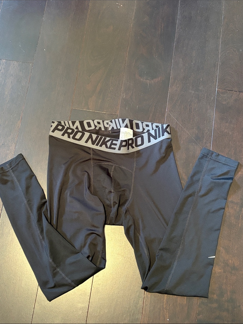 Nike Black Pro Compression Leggings with Gray Logo Waistband